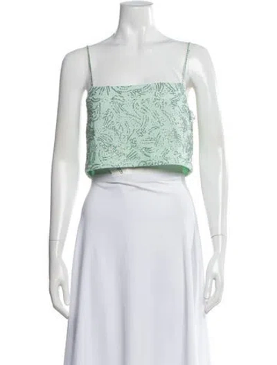 Pre-owned Staud Patterned Square Neckline Crop Top W/ Tags In Blue