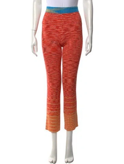 Pre-owned Staud Patterned Straight Leg Pants In Orange