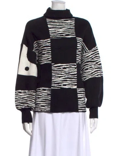 Pre-owned Staud Patterned Turtleneck Sweater In Black