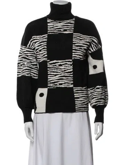Pre-owned Staud Patterned Turtleneck Sweater In Black