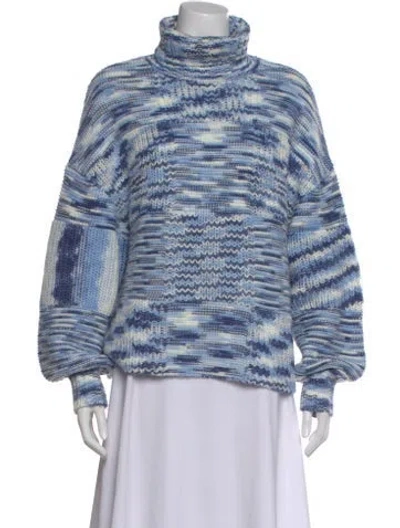 Pre-owned Staud Patterned Turtleneck Sweater In Blue