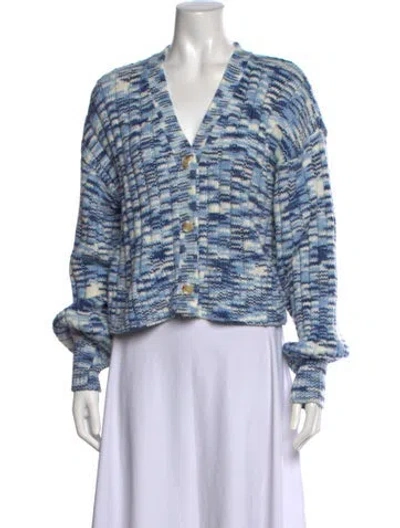 Pre-owned Staud Patterned V-neck Sweater In Blue