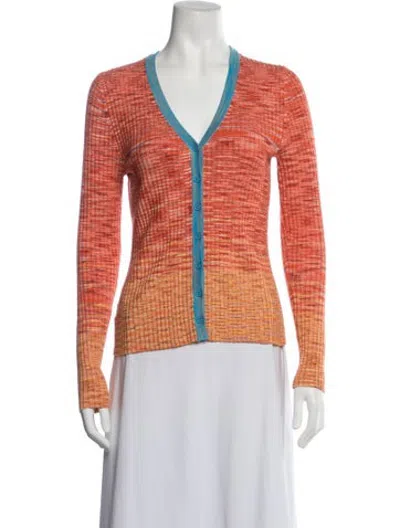 Pre-owned Staud Patterned V-neck Sweater In Orange