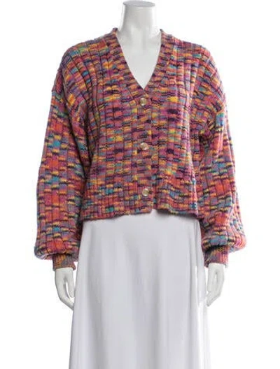 Pre-owned Staud Patterned V-neck Sweater In Orange/pink/purple