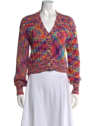 Pre-owned Staud Patterned V-neck Sweater In Pink