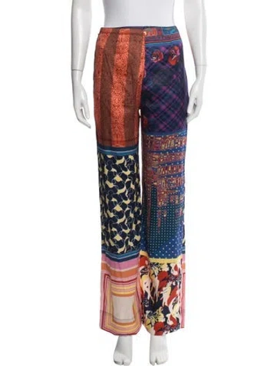 Pre-owned Staud Patterned Wide Leg Pants In Blue