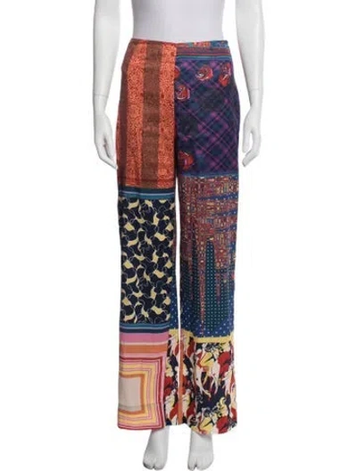 Pre-owned Staud Patterned Wide Leg Pants In Blue