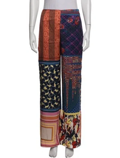 Pre-owned Staud Patterned Wide Leg Pants In Blue