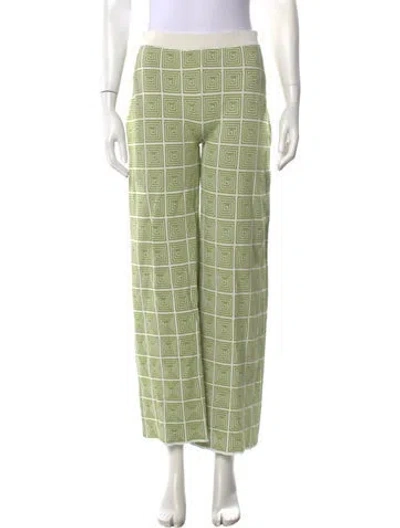 Pre-owned Staud Patterned Wide Leg Pants In Green