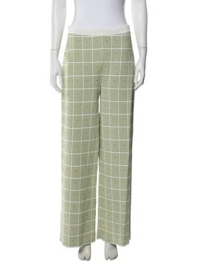 Pre-owned Staud Patterned Wide Leg Pants In Green