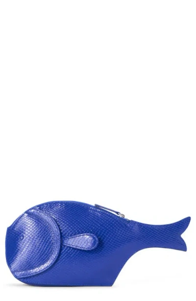 Staud Pesce Lizard Embossed Leather Clutch In Blue