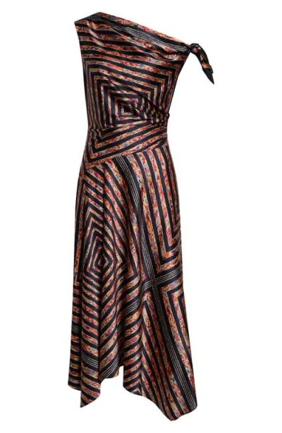 Staud Phara One-shoulder Stretch Silk Dress In Brown