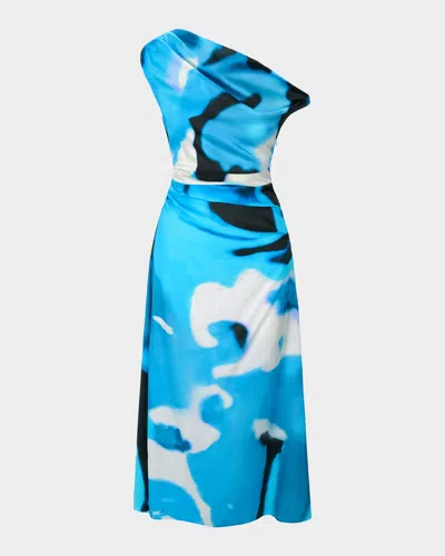 Staud Phare Draped Silk Dress In Blue