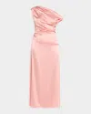 Staud Phare Draped Silk-blend Midi Dress In Rose