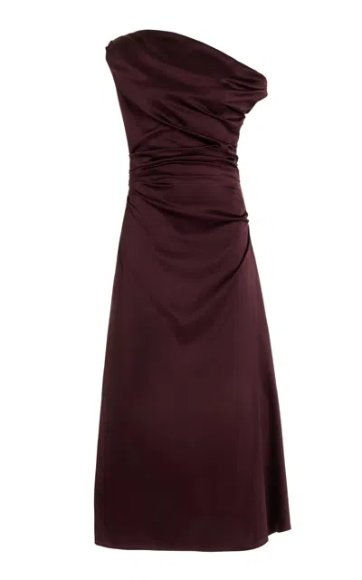 Staud Phare One-shoulder Stretch Silk Dress In Burgundy