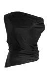 Staud Phare One-shoulder Draped Silk-blend Satin Top In Black