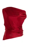 Staud Phare Satin One-shoulder Top In Red
