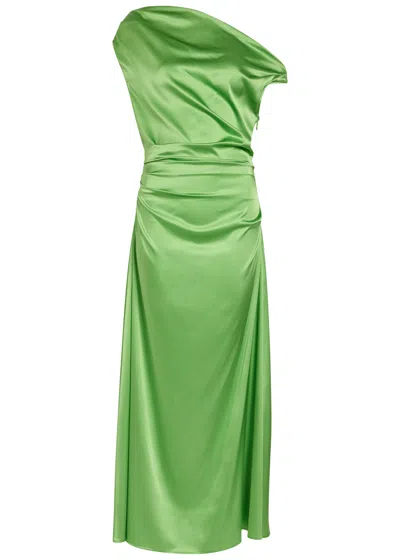 Staud Phare Draped Stretch-silk Maxi Dress In Green