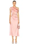 Staud Phare Draped Silk-blend Midi Dress In Rose