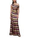 Staud Phare One-shoulder Draped Striped Silk-blend Satin Maxi Dress In Multi