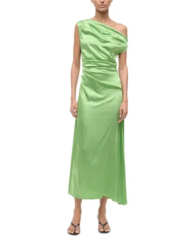 Staud Phare Draped Stretch-silk Maxi Dress In Green
