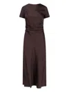 Staud Marcel Ruched Stretch-silk Charmeuse Midi Dress In Brown