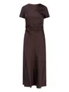 Staud Marcel Ruched Stretch-silk Charmeuse Midi Dress In Brown