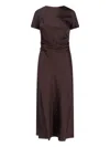 Staud Silk Midi Dress With Ruffles And V-neck In Brown