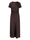 Staud Marcel Ruched Stretch-silk Charmeuse Midi Dress In Brown