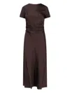 Staud Marcel Ruched Stretch-silk Charmeuse Midi Dress In Burgundy