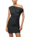 Staud Phare One-shoulder Woven Stretch Cotton Minidress In Black