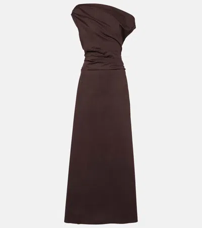 Staud Phare One-shoulder Cotton Maxi Dress In Braun