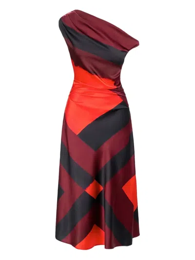 Staud Phare One-shoulder Midi Dress In Multi