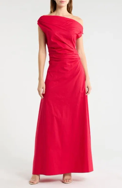 Staud Phare One-shoulder Stretch Cotton Maxi Dress In Pink