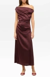Staud One-shoulder-maxikleid Phare Aus Baumwolle In Merlot