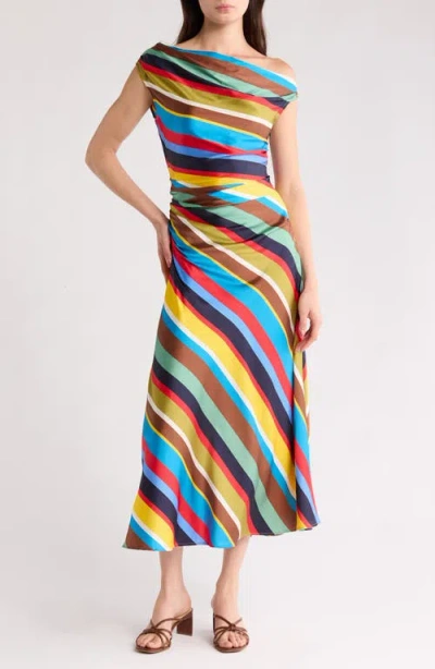 STAUD STAUD PHARE ONE-SHOULDER STRETCH SILK MIDI DRESS