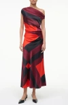 Staud Phare One-shoulder Stretch Silk Midi Dress In Black