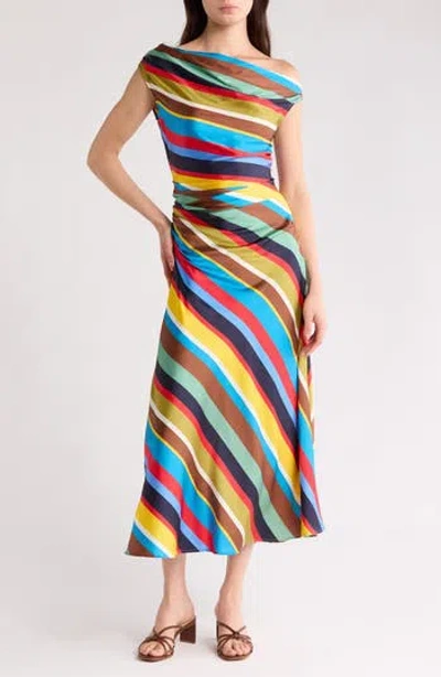 Staud Phare One-shoulder Stretch Silk Midi Dress In Multi