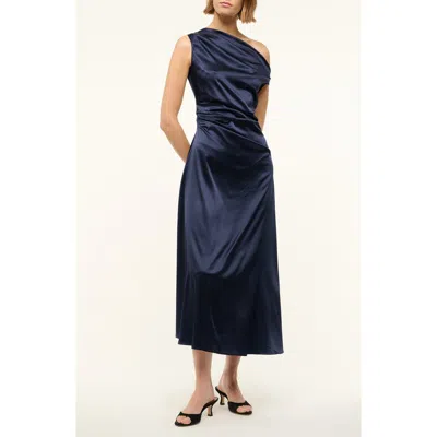 STAUD STAUD PHARE ONE-SHOULDER STRETCH SILK MIDI DRESS
