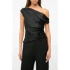 Staud Phare One-shoulder Stretch Silk Top In Black