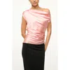 Staud Phare One-shoulder Stretch Silk Top In Rose