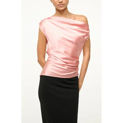 Staud Phare One-shoulder Stretch Silk Top In Rose
