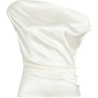 Staud Phare One-shoulder Stretch Silk Top In White