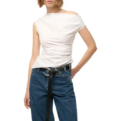 Staud Phare One-shoulder Woven Stretch Cotton Top In White