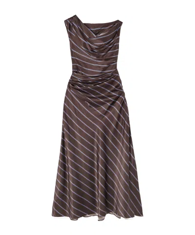Staud Phare Pleated Striped Dress In Brown
