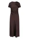 Staud Marcel Ruched Stretch-silk Charmeuse Midi Dress In Brown