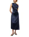 Staud Stretch-silk Asymmetric Phare Midi Dress In Navy