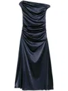 Staud Stretch-silk Asymmetric Phare Midi Dress In Blue