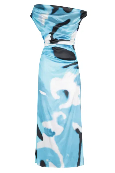 Staud Phare Silk Dress Blue Haze In Multi