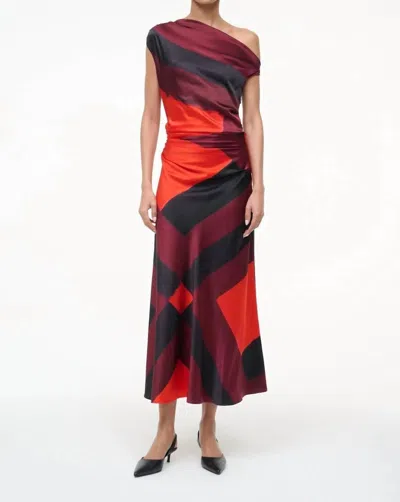 STAUD PHARE SILK DRESS IN RUBY PRISM